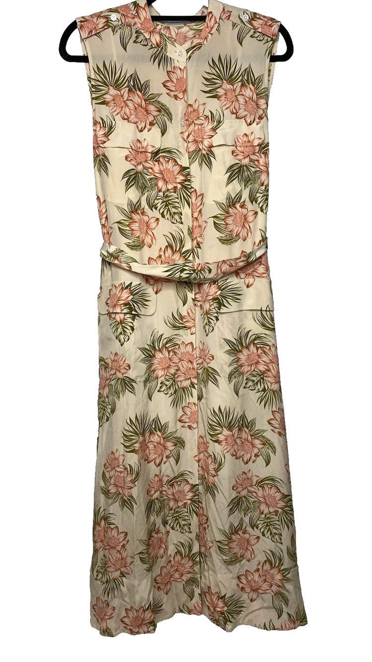 Equipment Femme Tropical Floral Silk Sleeveless Belted Maxi Dress Women's XL